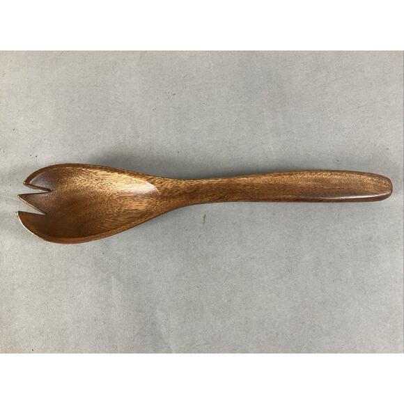 Crate & Barrel Mid Tone Wood Serving Salad Set Fork Spoon - Picture 5 of 6